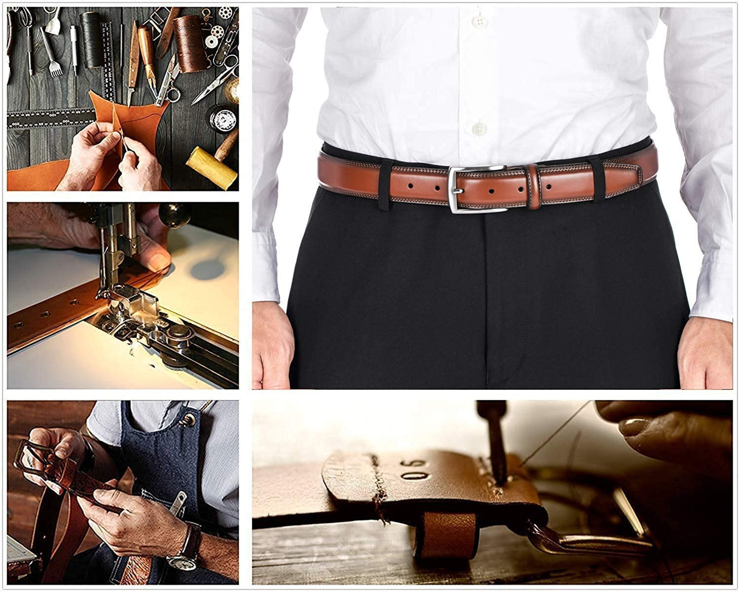 KM Legend Men's Genuine Leather Dress Belt with Premium Quality - Classic & Fashion Design for Work Business and Casual (esBrown, 44)