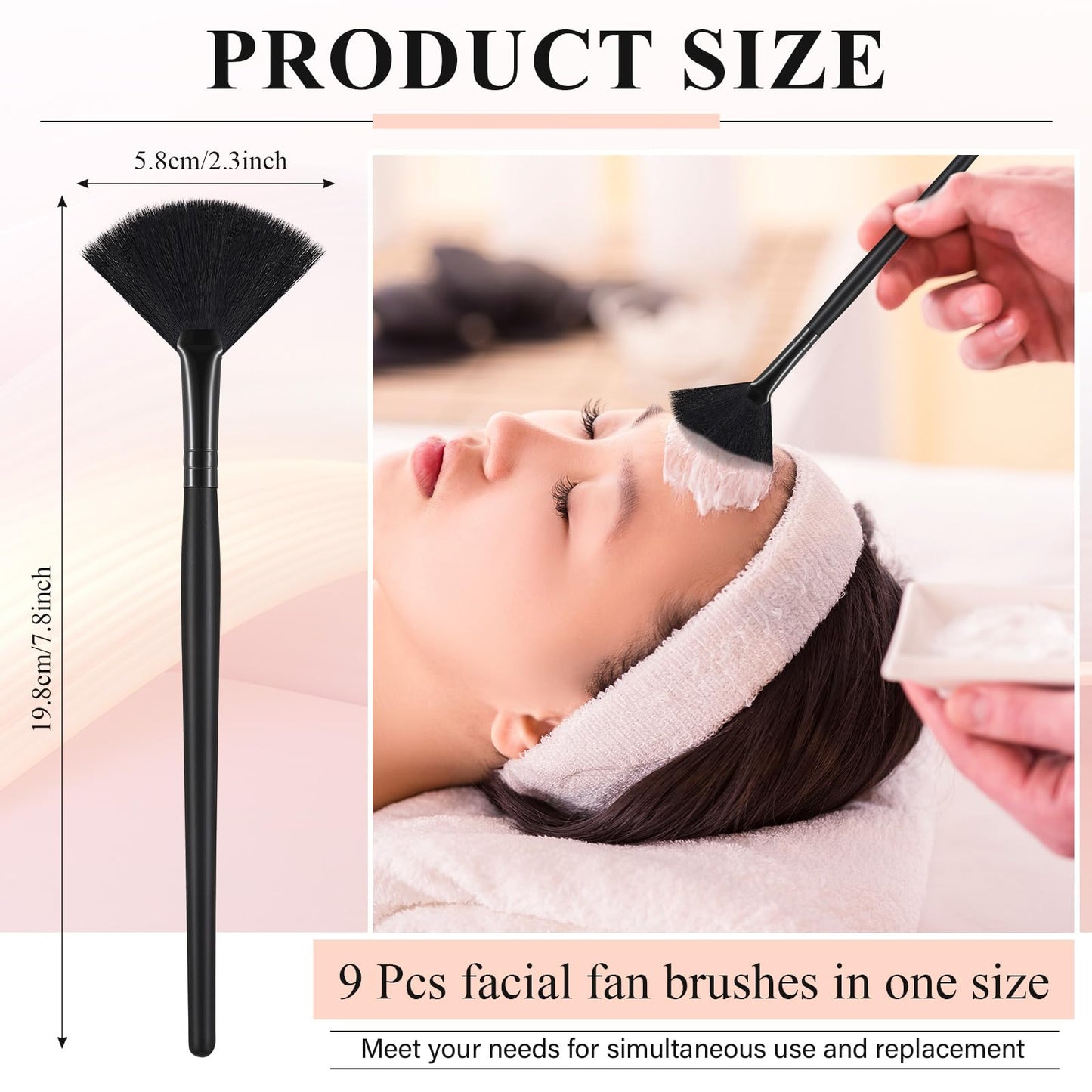 9 Pieces Facial Fan Mask Brushes, Soft Facial Applicator Brushes Tools for Peel Glycolic Makeup for Mud Cream(Champagne)