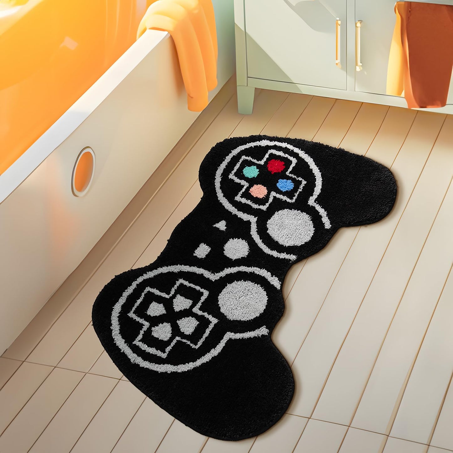 TANVILL Funny Bath Mat, Cute Black Gamepad Bathroom Rug