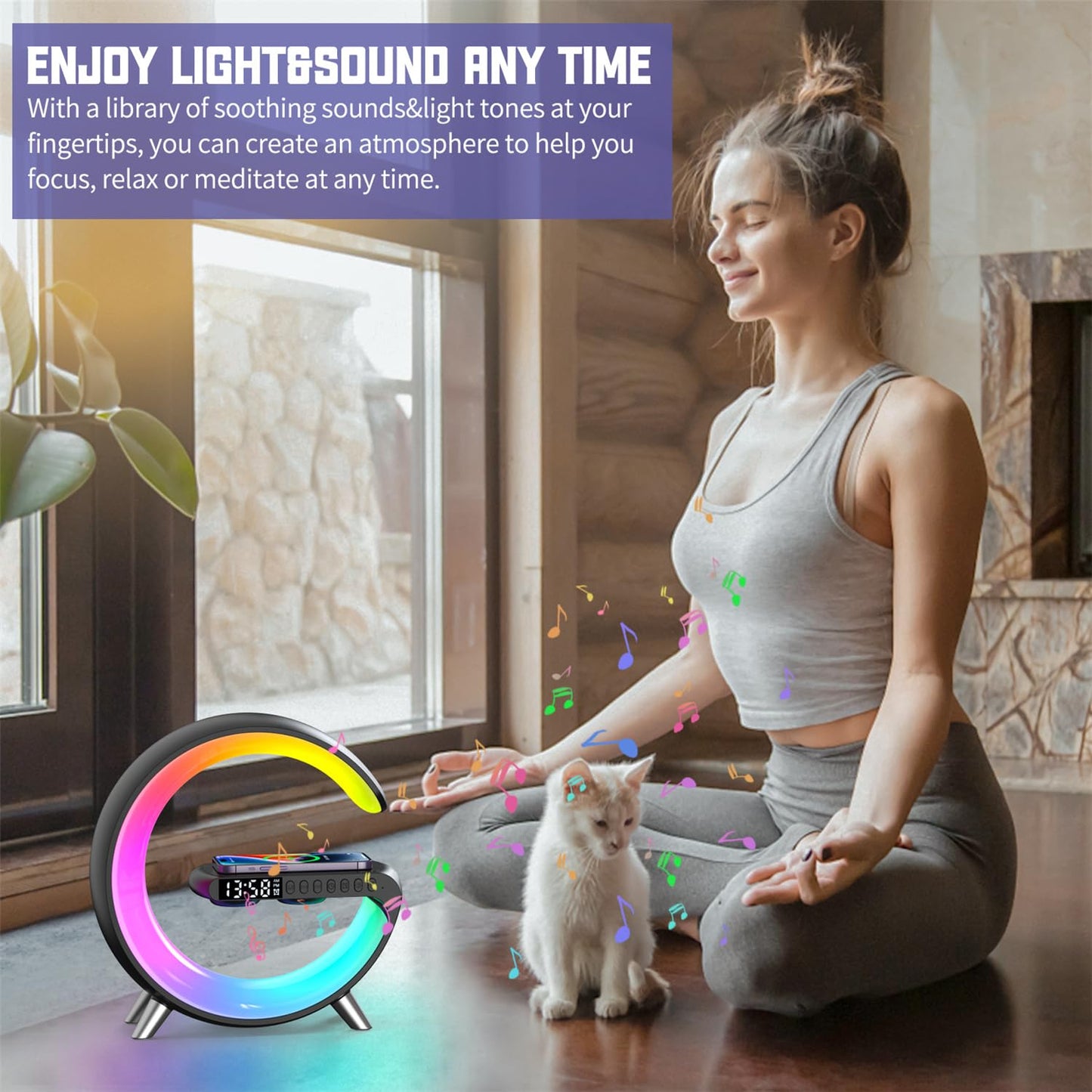 4 In 1 Smart LED Table Lamp, Alarm Clock, Wireless Charger, Night Light, Bluetooth Speaker with App Control, Bedside Lamp for Bedroom, Office, Home Decor, Family, Girls Boys Birthday Festival Gifts
