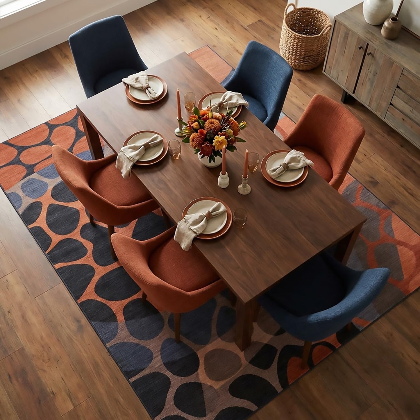 GraceSway 5x7 Area Rug, Modern Abstract Rock Pebble Patterns, Rust Orange Grey and Charcoal Rug, Machine Washable, Non-Slip, Foldable Carpet for Living Room Bedroom