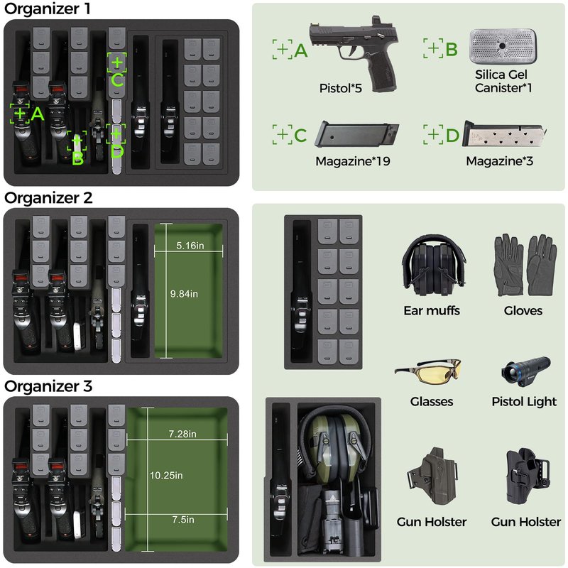 Turokacase Pistol Gun Case for Multiple Handguns – TSA Approved Travel Pistol Case with 2 TSA Locks, Pre-cut Heavy Duty Waterproof Hard Shell Gun Case with Silica Gel Canister