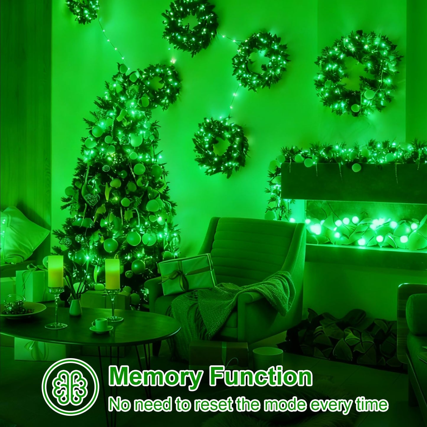 QITONG 500LED Green String Lights, 165ft Christmas Lights Outdoor Waterproof with Plug in, Green Wire Twinkle Tree Lights Indoor with 8 Modes