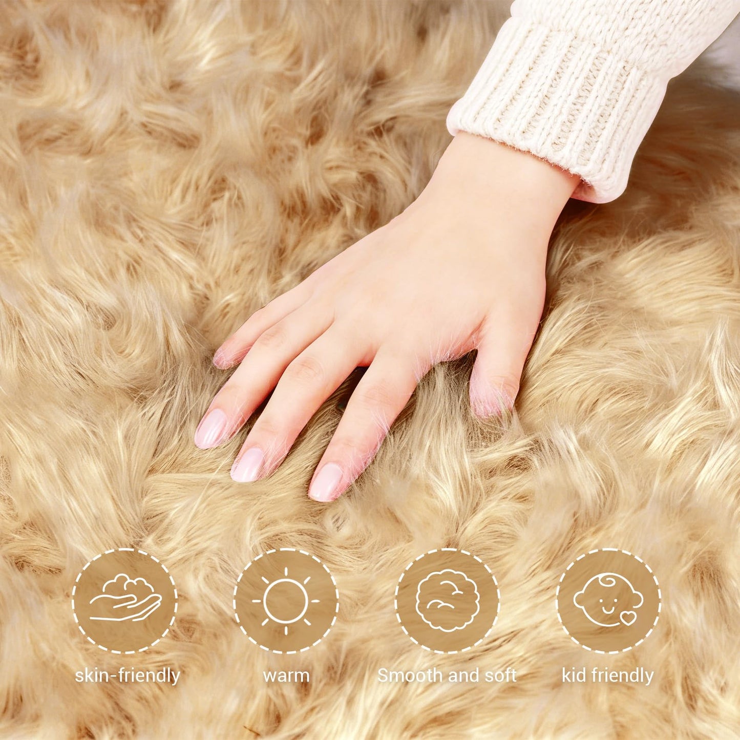 TUOTPE Ultra Soft Faux Fur Rug, Fluffy Shaggy 2 x 6 Ft Sheepskin Fur, Beige Plush Faux Area for Bedroom Nursery Living Room