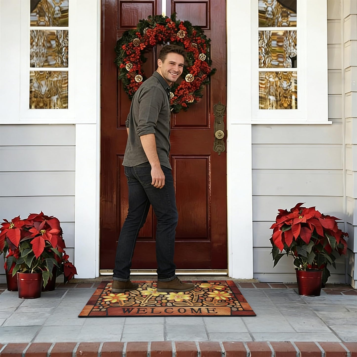 DWKKX Durable Welcome Door Mats 24”x36” – Heavy Duty Non-Slip Rubber Outside Door Mat Large Front Outdoor Mat for Home Entrance, Porch, Patio, Garage and High Traffic Areas,Dragonfly Flower