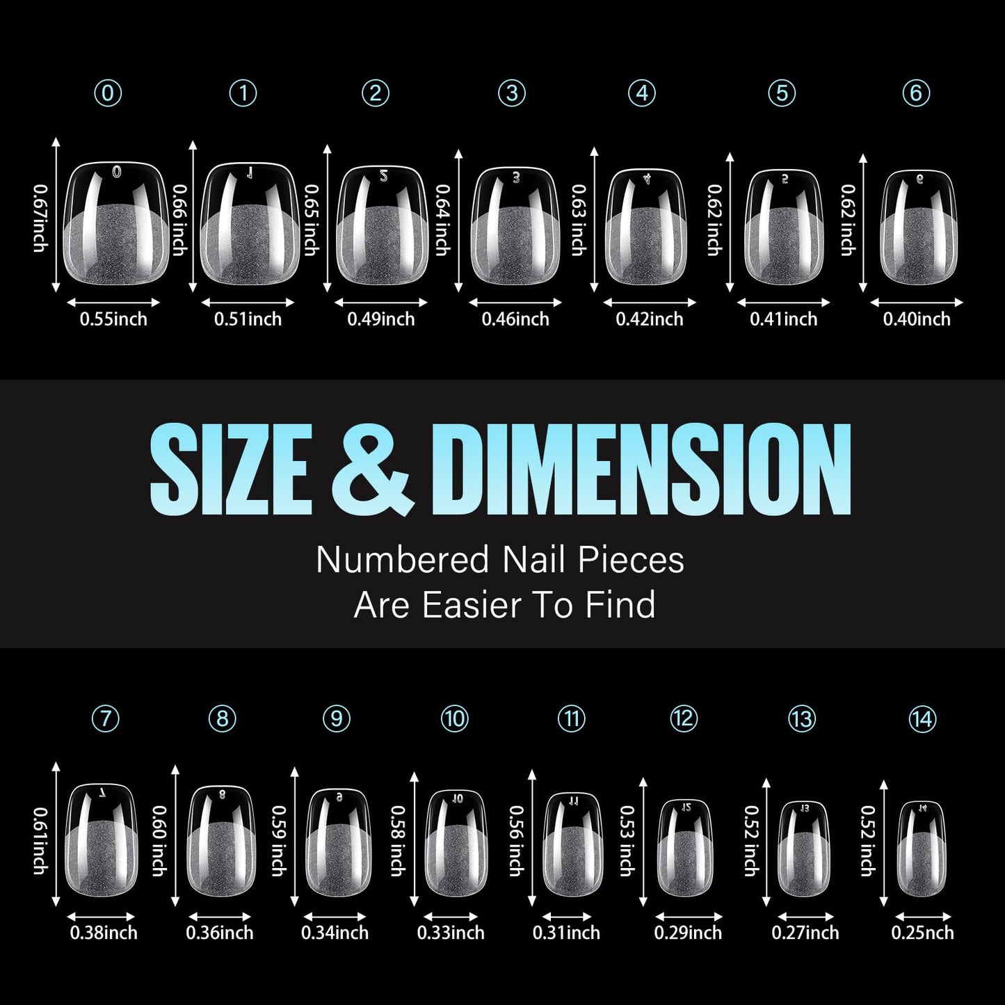 TOMICCA Short Nail Tips Extra Short Square Nail Tips, 192Pcs Fake Nails 12 Sizes Acrylic Clear Nails for Beginner and Professional DIY Gel Nails Salon