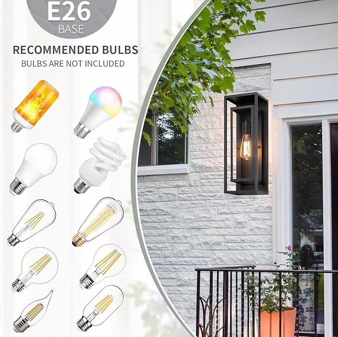 12 Pack 18 inches Outdoor Wall Lantern Light Fixture, Large Black Exterior Waterproof Wall Sconce, Anti-Rust Mount Porch Light with Clear Glass,E26 Socket