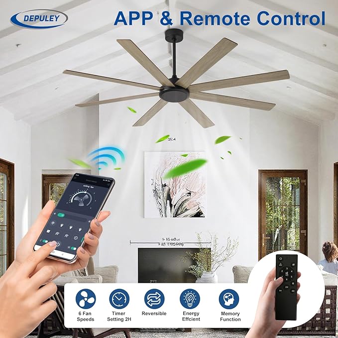 Depuley Large Ceiling Fan without Light: 66 Inch Indoor/Outdoor Fan Reversible DC Motor 6 Speed - Dual 8 Blades Big Ceiling Fans with No Light for Living Room Covered Patio, Wood Color