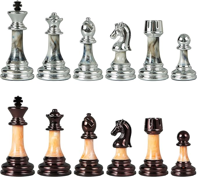 Vamslove Heavy Weighted Acrylic Chess Pieces Only with Leather Base-3.5'' King with Storage Slots-Extra 2 Queens-34 Staunton Tournament Chessmen for Chess Set or Replacement of Missing Pieces