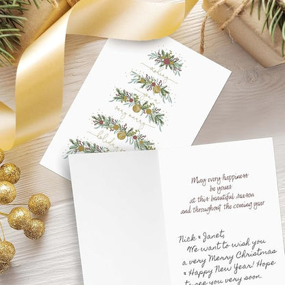 Between The Branches Gold Foil Holiday Cards / 16 Boxed Christmas Cards With Foil Lined Envelopes / 5 5/8" x 7 7/8" Folded Seasonal Winter Tree Greeting Cards With Inside Verse