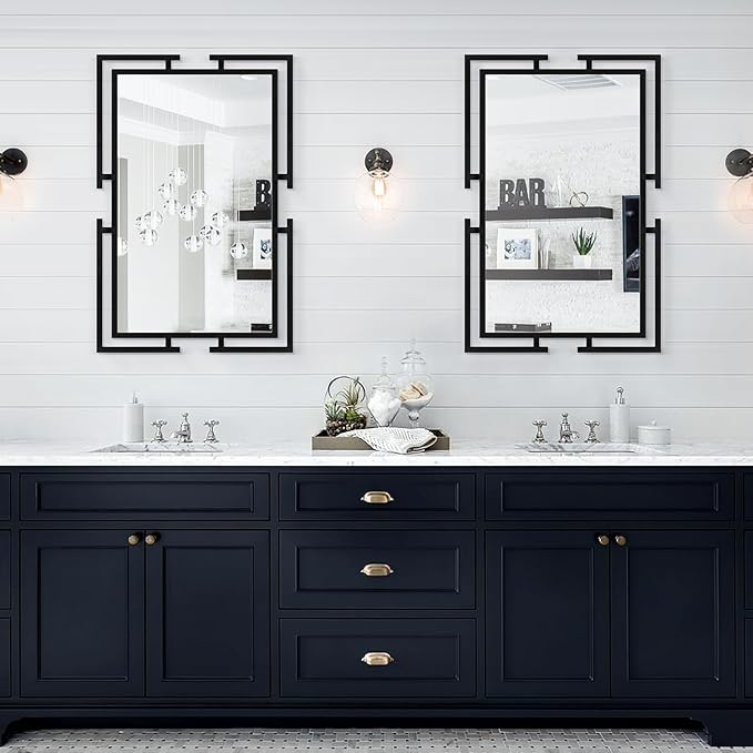 Large Decorative Wall Mirror, 24"x36" Black Mirror for Bathroom, Tempered Mirror Wall Decor with Metal Frame for Living Room, Modern Farmhouse Mirror, Horizontal/Vertical