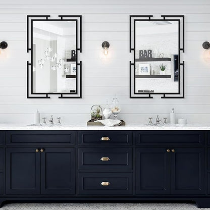 Large Decorative Wall Mirror, 24"x36" Black Mirror for Bathroom, Tempered Mirror Wall Decor with Metal Frame for Living Room, Modern Farmhouse Mirror, Horizontal/Vertical