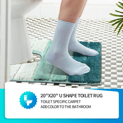 SiliPacks Bathroom Rugs 20"x20" Non-Slip Microfiber Contour Toilet Rugs U Shaped Carpet, Machine Washable Quick Dry Bath Mats for Bathroom, Bedroom and Kithchen -Turquoise