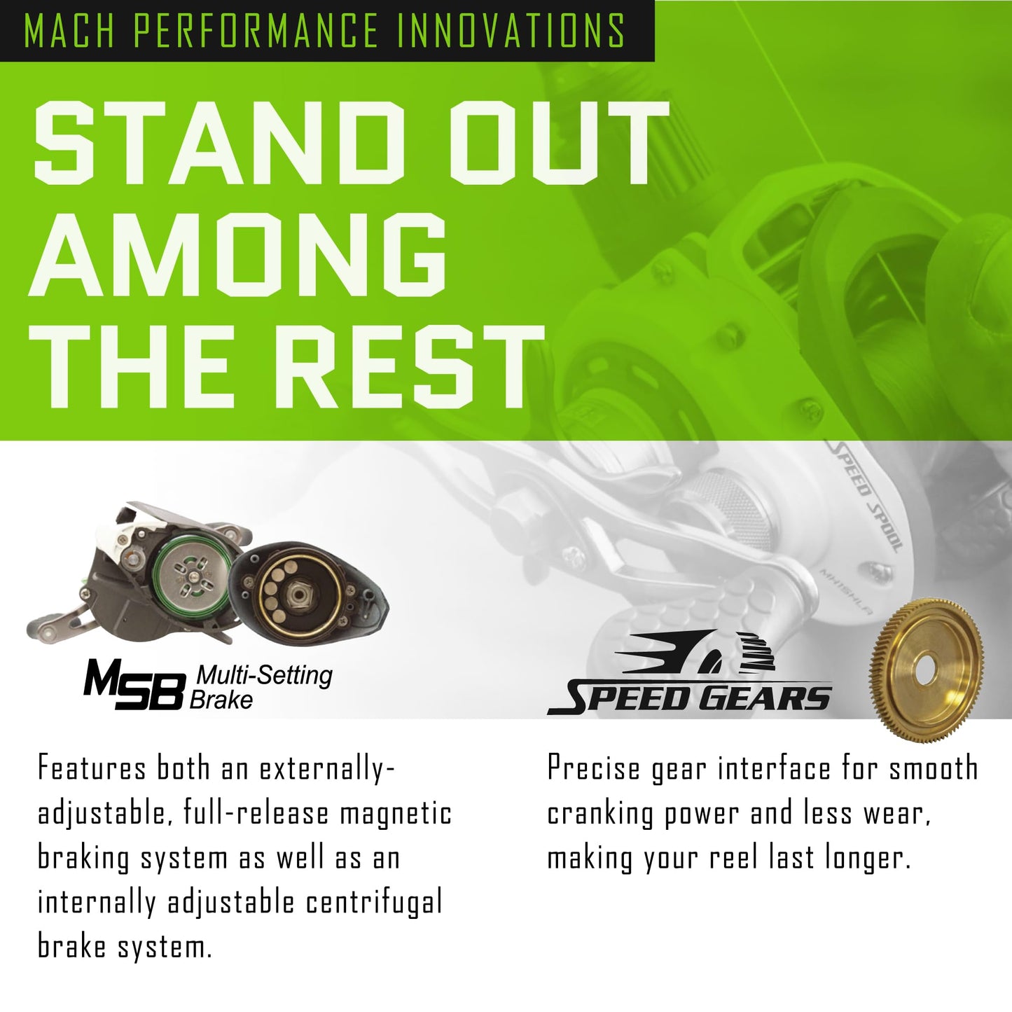 Lew’s MACH 1 Baitcast Fishing Reel, 7+1 Bearings, 7.5:1 Gear Ratio, Graphite Frame and Sideplate, Multi-Setting Brake, Speed Gears, Left-Hand Retrieve