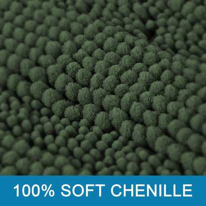 H.VERSAILTEX Extra Thick Chenille Striped Pattern Bath Rugs for Bathroom Non Slip - Soft Plush Shaggy Mats Floor, Indoor Entryway (Bronze Green, 32 x 20 Plus 24 17 Inches)