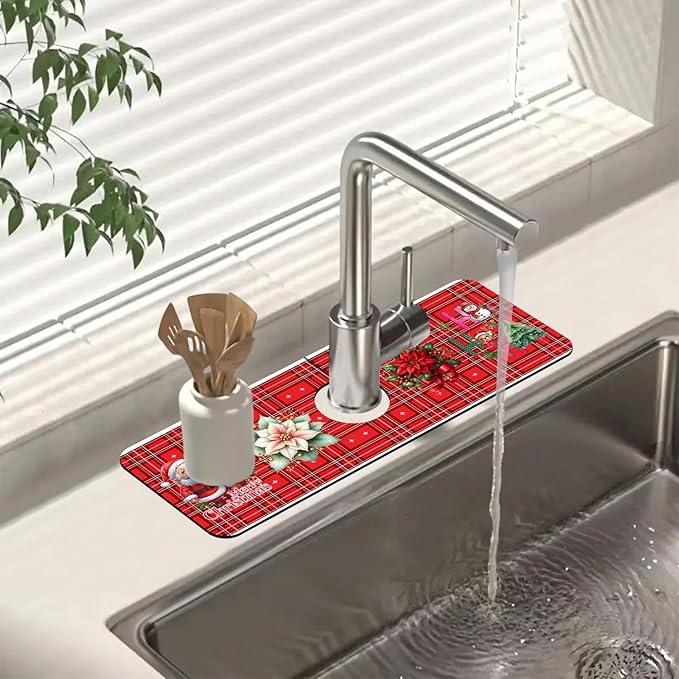 Chrismas Sink Splash Guard Faucet Mat Christmas Absorbent Fast Drying Mat Sink