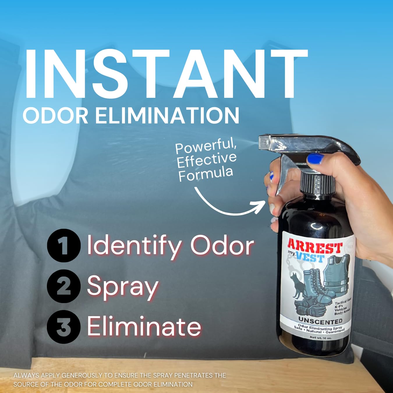 Arrest My Vest Military Grade Odor Eliminating Spray for Body Armor, Tactical Gear, and K9 Equipment. Safe on All Ballistic Vests, Fabrics, & Police Gear - 6 Pack Mix 4 oz Bottles