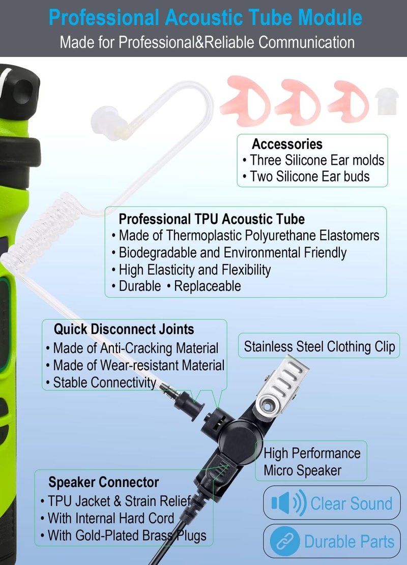 commountain XPR 3500e Earpiece with Mic Compatible with Motorola Radios XPR 3300e (3500, 3300) XPR3300e XPR3500e XPR3300 XPR3500, Acoustic Tube Headset with PTT Microphone