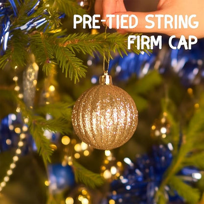 50Pcs Christmas Balls Ornaments for Xmas Christmas Tree, Blue and Gold Shatterproof Christmas Tree Decorations Hanging Ball for Holiday Party Decor(1.57"-2.36")