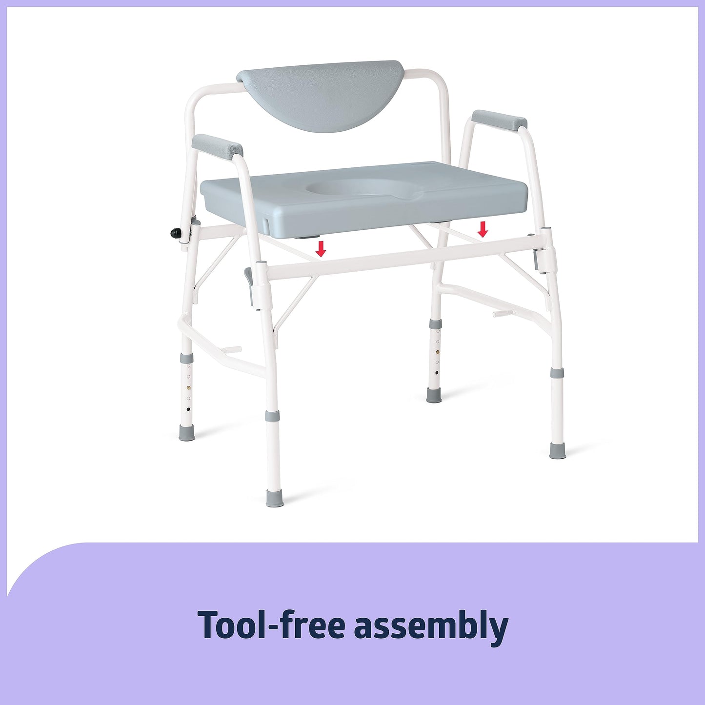 Medline Bariatric Drop-Arm Commode - Heavy Duty Steel Toilet Chair for Disabled and Elderly, 1,000 lb. Weight Capacity
