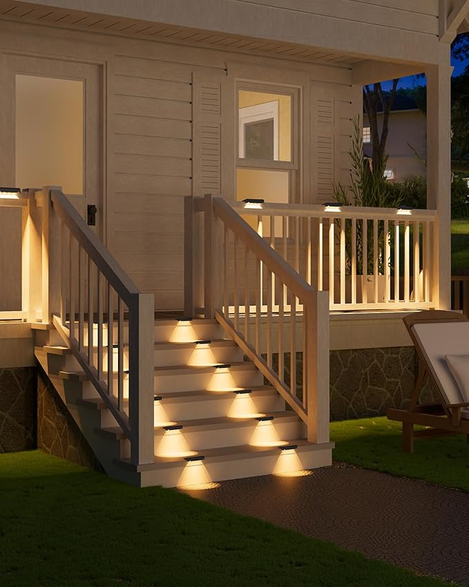 VOLISUN Solar Deck Lights 12 Pack, Warm White Glow LED Large Size Lamp, IP65 Waterproof Step Lights Outdoor for Deck, Step, Fence, Railing, Wall and Stairs (Black)