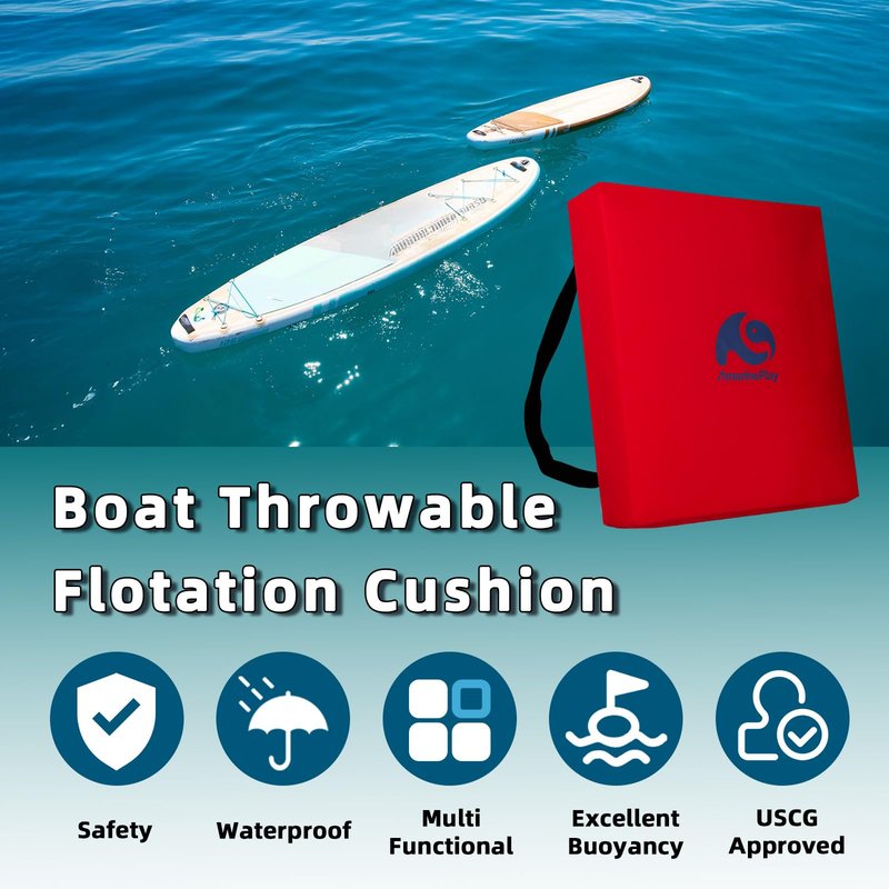 Throwable Flotation Cushion,Emergency Marine Foam Flotation Throwable Device,USCG Approved Type IV PFD Boat Throw Seat Cushion Life Preserver Emergency Safety Equipment for Boat Kayak Canoe Red-1PK