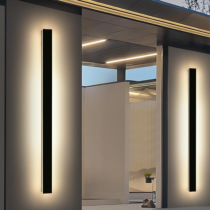 Mikeru 2 Pack 71inch Modern Outdoor Wall Sconce, 3000K/4500K/6000K 3 Color Temperature LED Exterior Light Fixtures, Modern Long Porch Lights Wall Sconce for Garage, Doorway, Porch, Patio