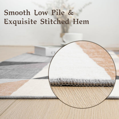 HOMFINE Modern Geometric Area Rug – Machine Washable & Non Slip, Soft Non Shedding Rug for Living Room and Bedroom - Grey Brown, 5'x7'