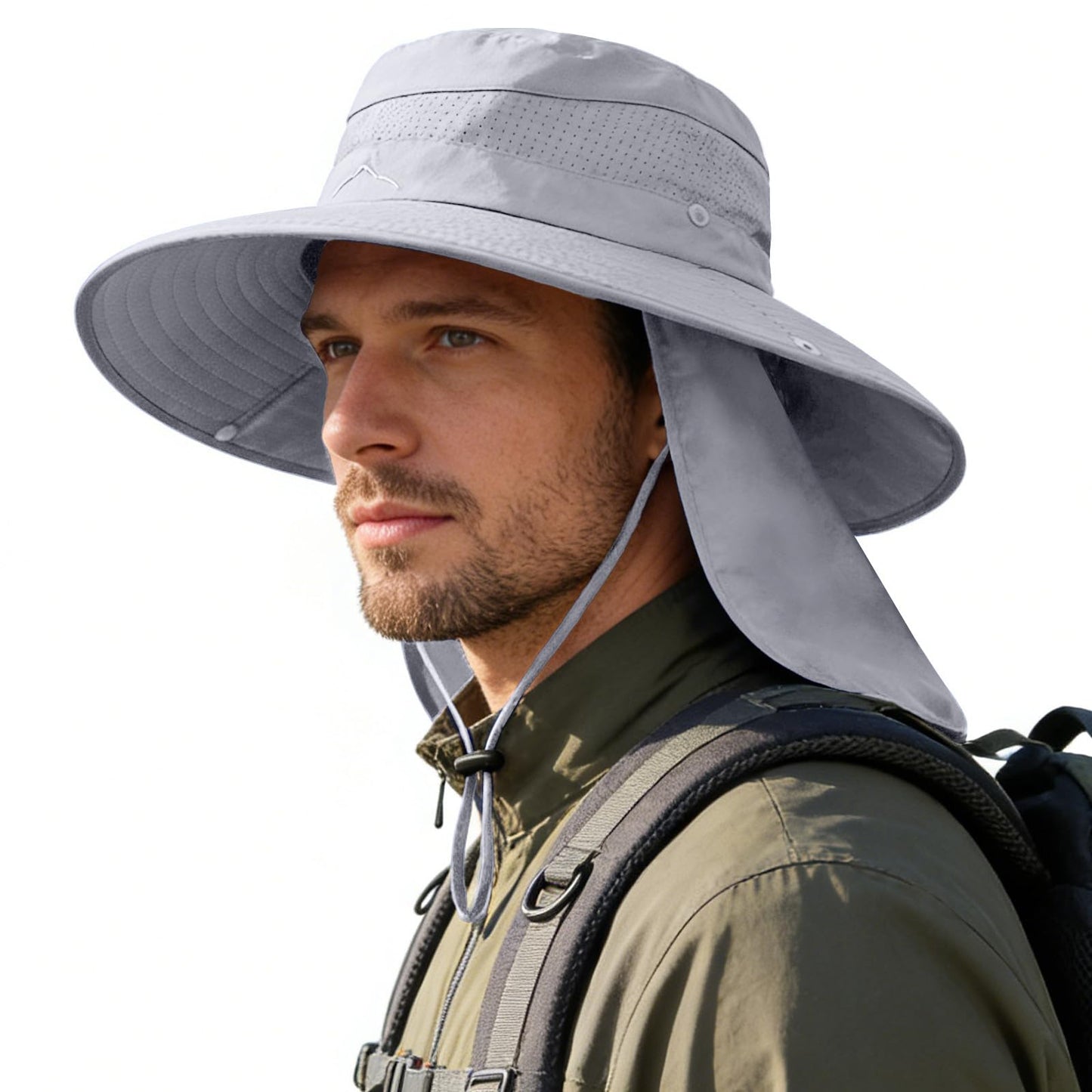 Sun Hats for Men Women, UPF50+ Protection Safari Hat,Wide Brim Fishing Hat with Neck Flap,Bucket Hats for Beach Hiking Lightgrey