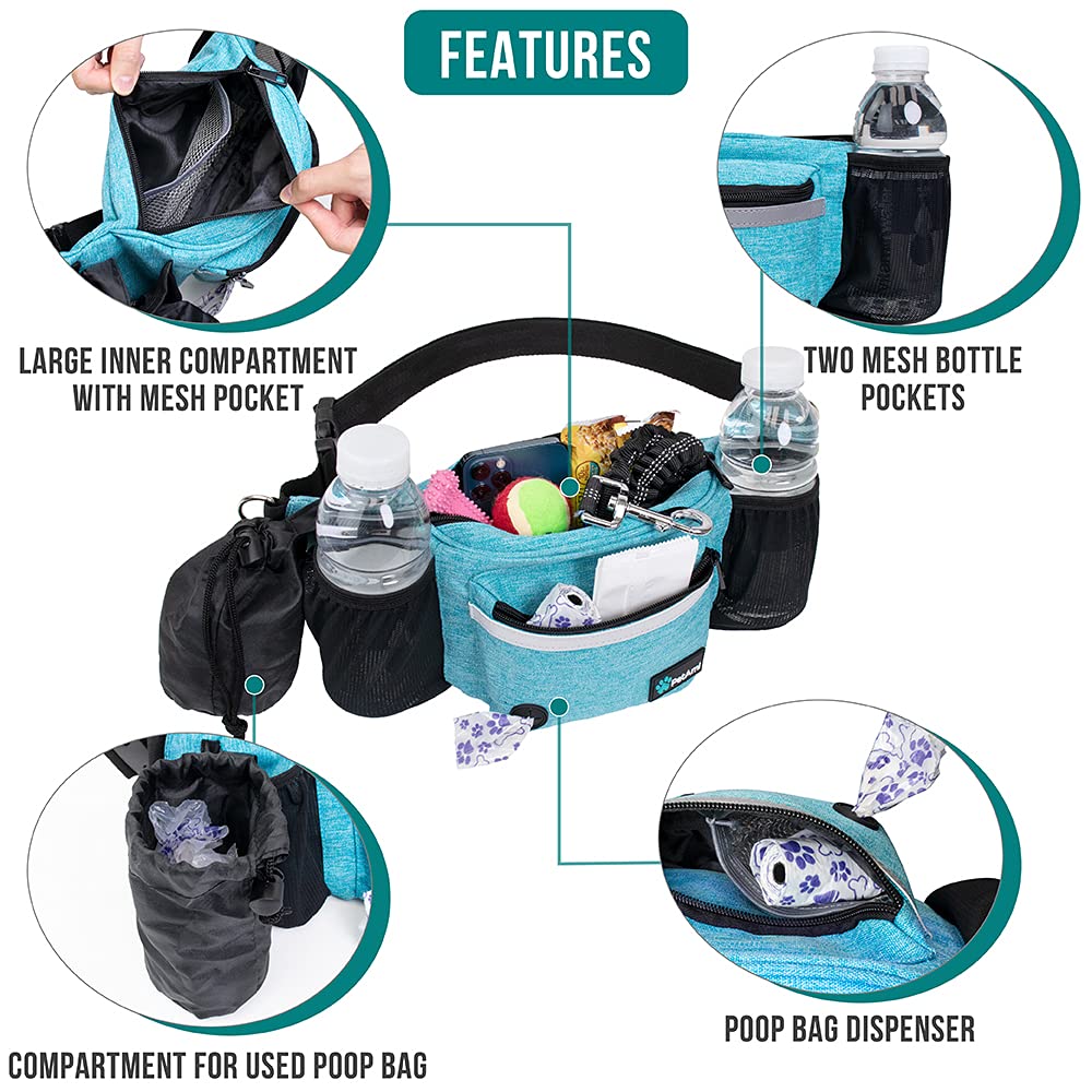 PetAmi Dog Fanny Pack, Treat Pouch for Dog Walking, Training, Built in Poop Bag Dispenser, Water Bottle Holder, Collapsible Bowl, Pet Treat Waist Belt for Hiking, Running, Kibbles (Camo Black)