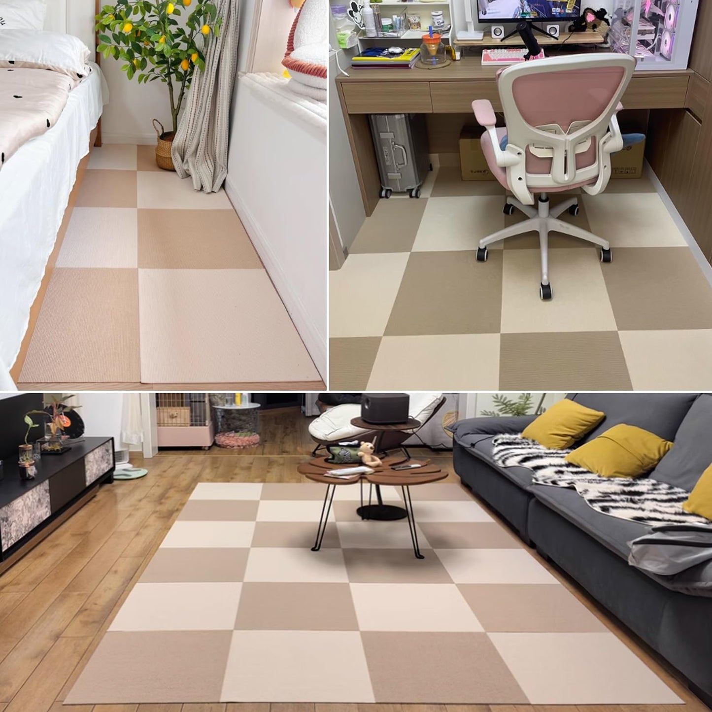 BRCYKRWY 8pcs Carpet Squares Puzzle Floor Mat,Modern Sound Insulation Carpet,Interlocking Bedroom Area Rugs,Indoor Low Pile Bedroom Floor Mat,Seamless Splicing,Suitable for All Seasons,Easy to Clean