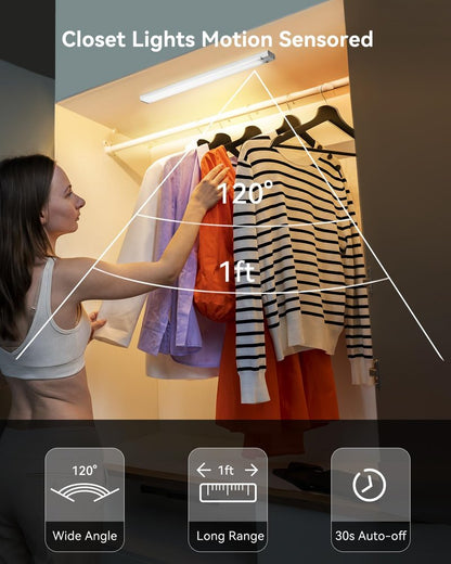 Rihvy Under Cabinet Lighting Wireless, 3 Packs Rechargeable Motion Sensor Light Indoor Disassembled, 3 Color Temps Closet Light Stick on, 8 Inches Under Counter Lights for Kitchen, Wardrobe, Bedroom