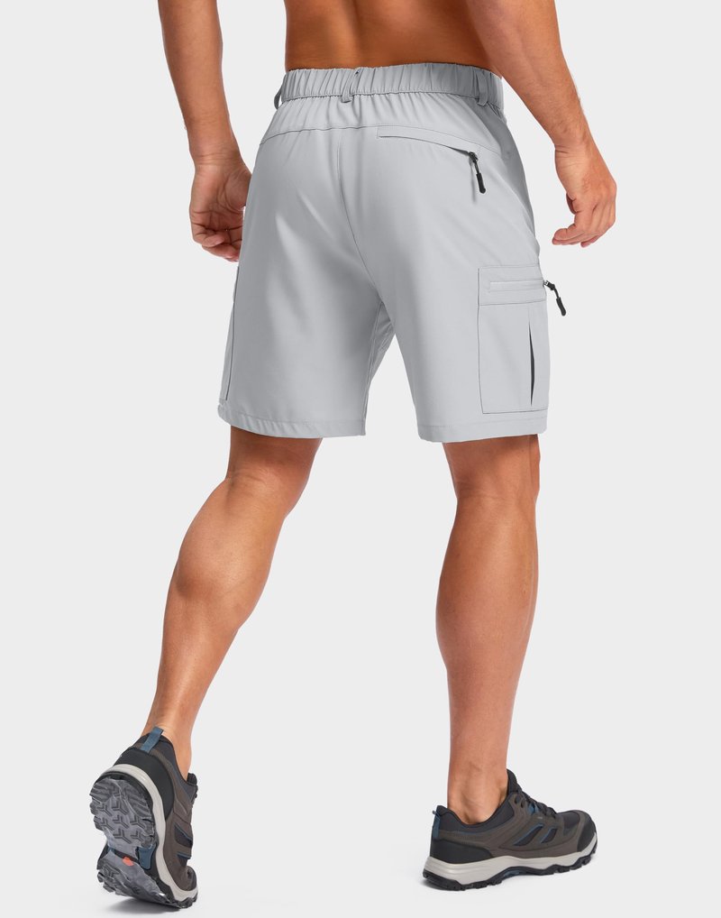 Pudolla Men's Hiking Cargo Shorts Lightweight 7" Travel Casual Shorts for Men Golf Work Outdoor with 5 Zipper Pockets(Bright Grey Small)