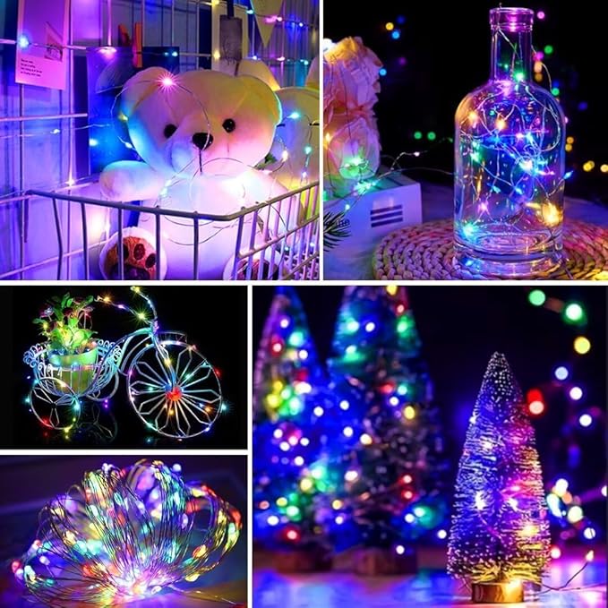 pozzolanas 12 Pack Multi-Colored Fairy Lights Battery Operated 3 Modes 7FT 20 LED Waterproof String Lights Twinkle Silver Wire for Mason Jars Wedding Christmas Halloween Decor (12, Multi-Colored)