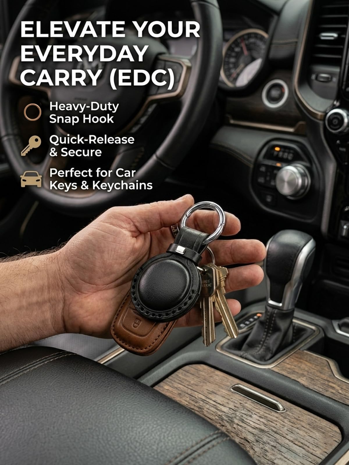 JusBumio Handcrafted Full Grain Veg-Tanned Leather Holder Compatible with Apple AirTag 2nd & 1st Gen, Full-Wrap Secure Keychain Case, Discreet Leather Air Tag Keychain for Keys, Bags & Luggage