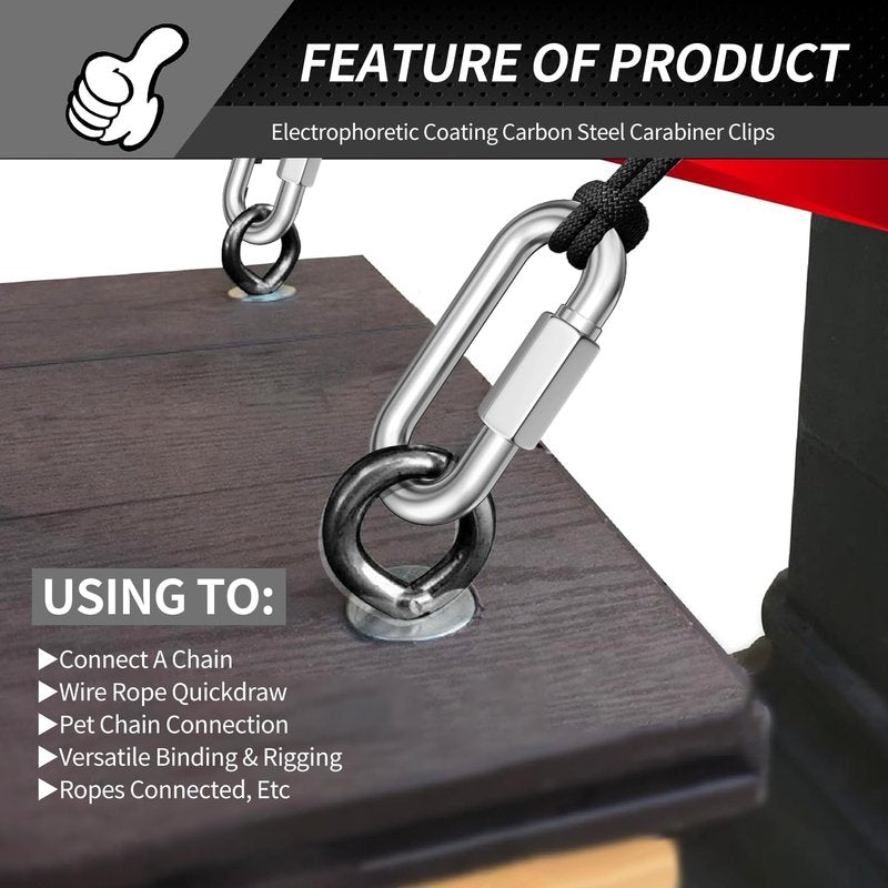 15 Pack Heavy-Duty Chain Hooks Quick Links - 304 Stainless Steel 1/8" Locking Carabiner Anti-Rust Chain Connector Quick Link for Towing,Swing,Shade Sail,Bird Toys,Capacity 175lb