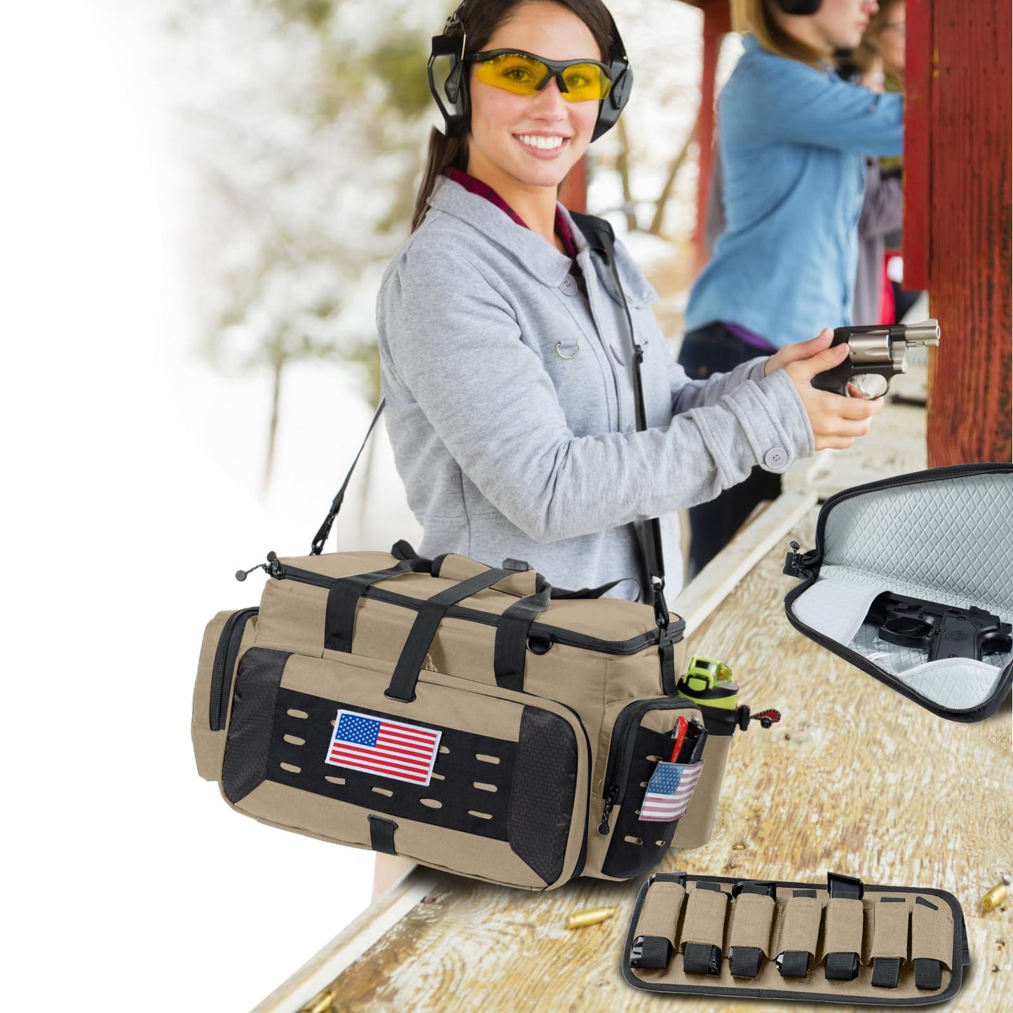 VIGEGARI Large Pistol Range Bag Shooting - Tactical Gun Range Bag with 2 Pistol Cases, Gun Bags for Handguns, Womens Gun Bag for Men, Gun Carrying Duffle Bag for Gun Accessories