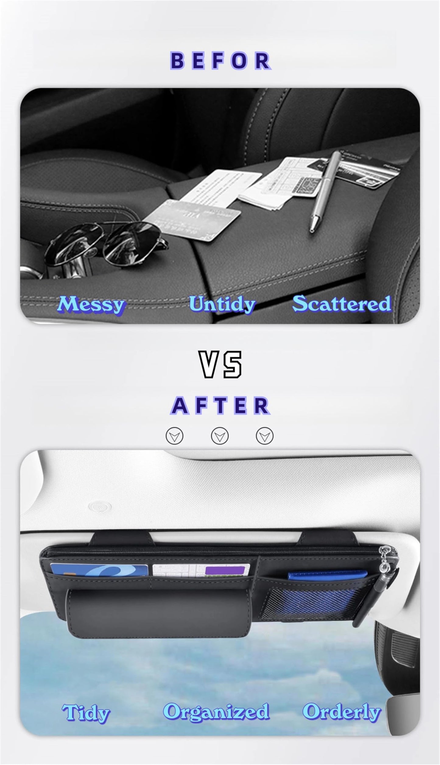 WiiLemz Car Visor Organizer, Multi-Pocket Sunvisor Storage with Sunglass Holder, Document Holder and Visor Card Clip, Fit for AUTO SUV & Truck, Leather Car Accessories Interior (Pink)