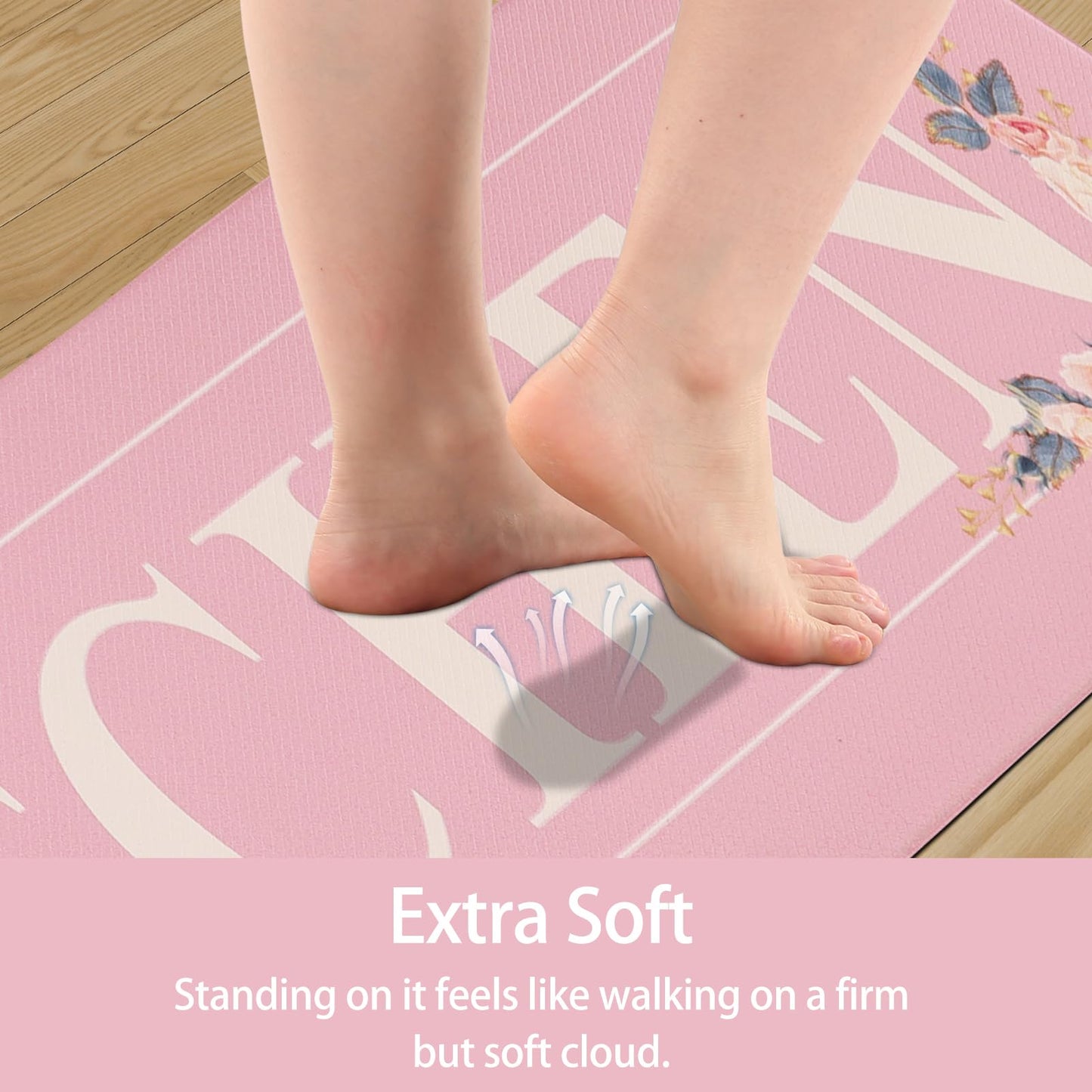 PCSWEET HOME Floral Kitchen Mat Sets 2PCS Non Skid Waterproof Kitchen Rugs and Runner Sets Cushioned Anti-Fatigue Comfort Mat for Home,Office Memory Foam Kitchen Rug, 17.3"x30"+17.3"x47", Pink
