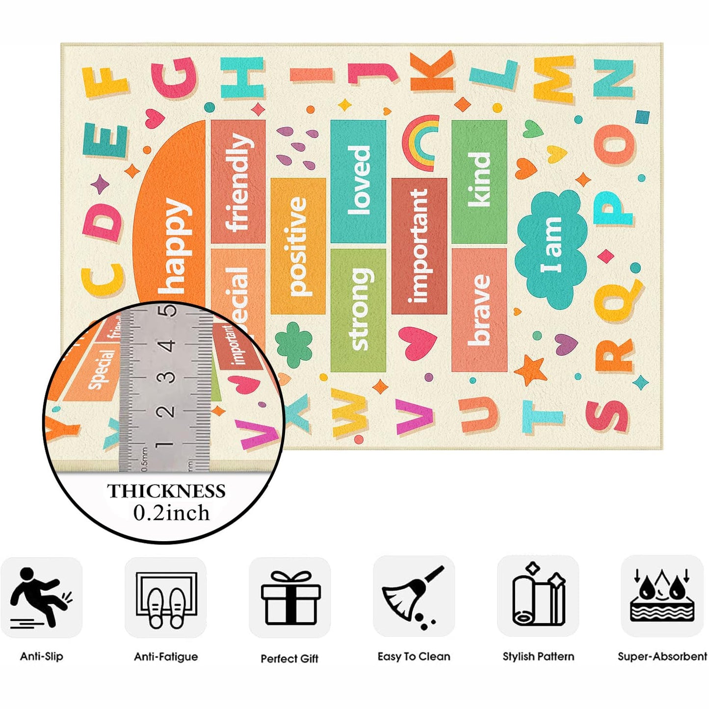 Alphabet Numbers Kids Rug 3x5 for Living Room Toddlers Hopscotch Area Rugs Machine Washable Educational Rug Non Slip Printed Low Pile Indoor Floor Carpet for Nursery Classroom Playroom Baby Daycare