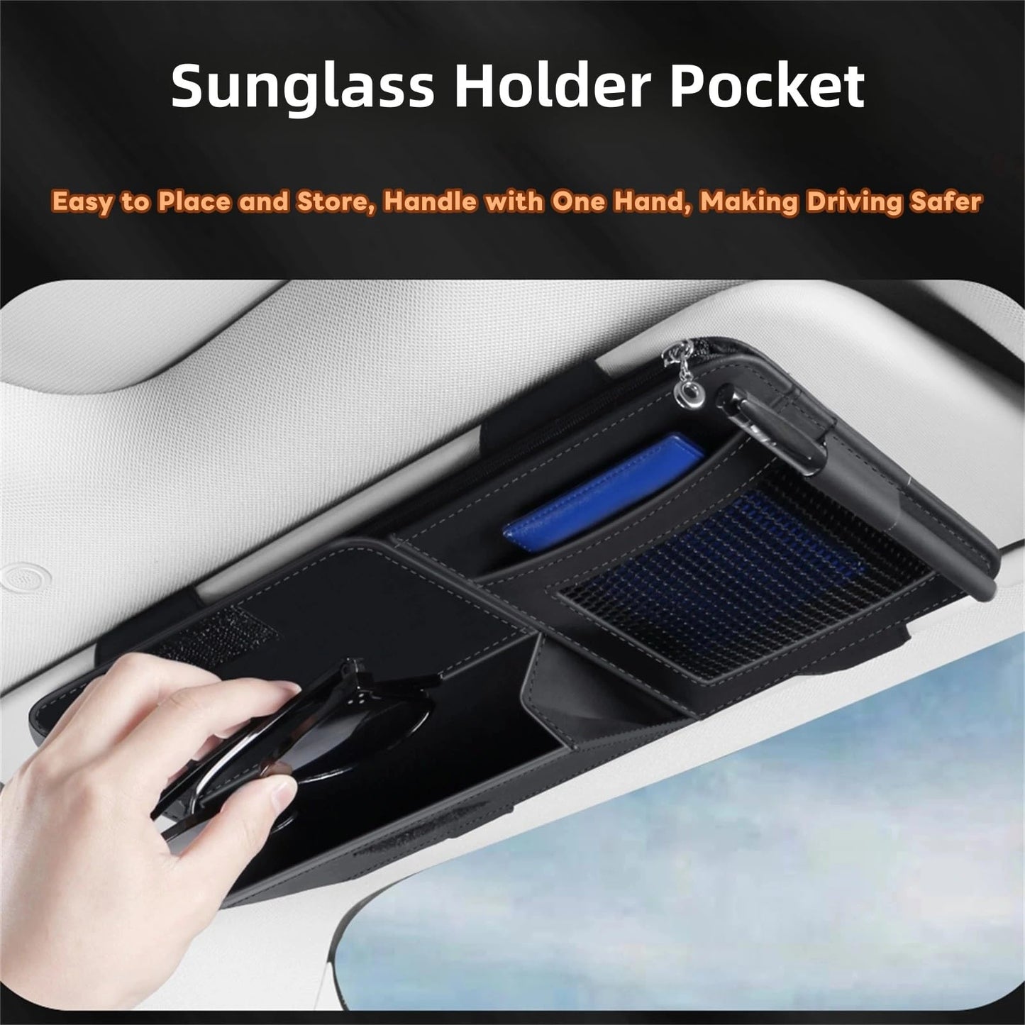 WiiLemz Car Visor Organizer, Multi-Pocket Sunvisor Storage with Sunglass Holder, Document Holder and Visor Card Clip, Fit for AUTO SUV & Truck, Leather Car Accessories Interior (Pink)