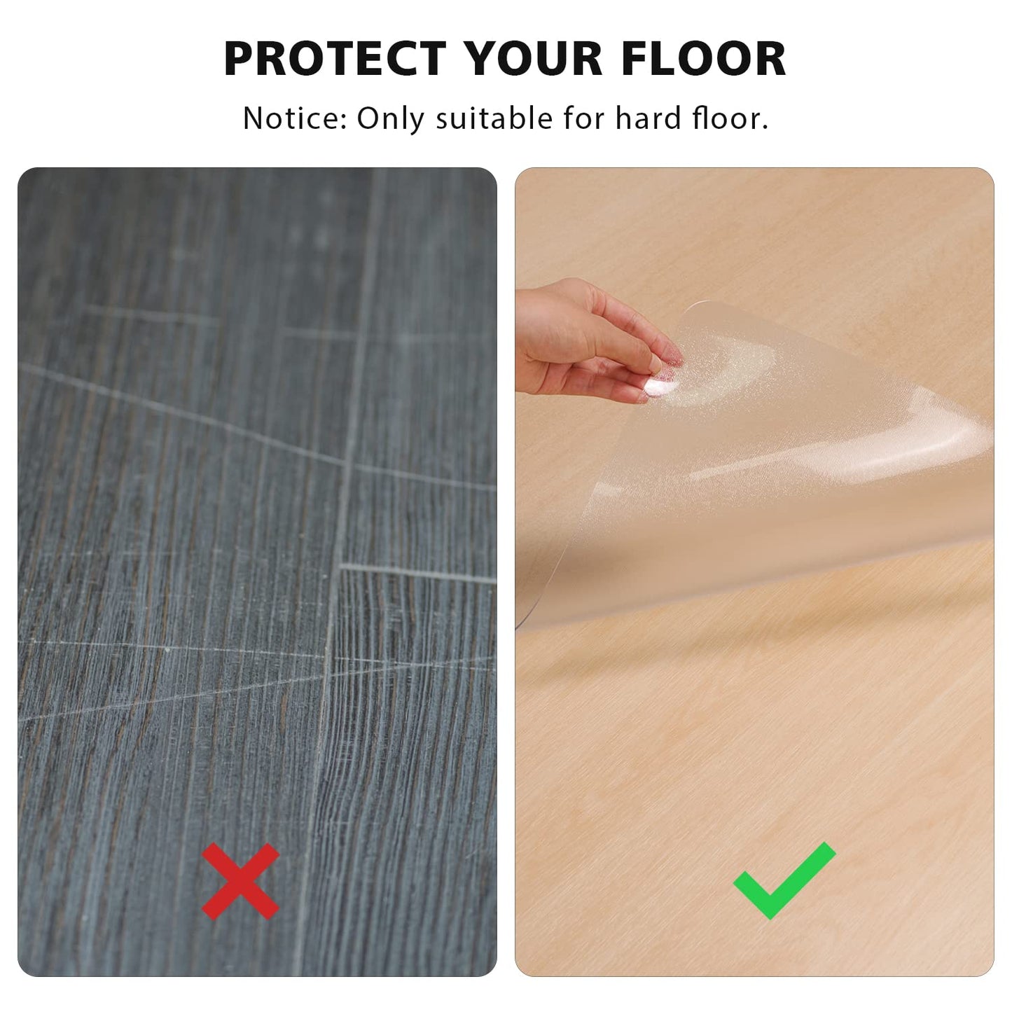 FURKIT Clear Chair Mat, 3'×5'Floor Mats for Home, Durable Non-Slip Hard Floor Protector, PVC Waterproof Floor Protetor for Kitchen, Bedroom, Pet Litter Mat