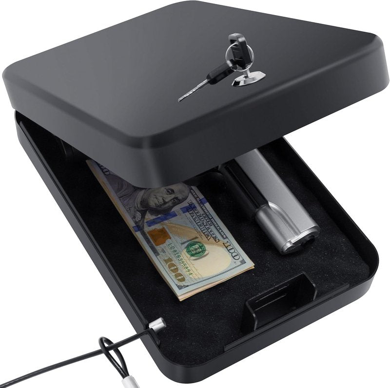 Portable Gun Safe for Pistols - Compact Handgun Lock Box with Combination & Key Lock | Large Size for Travel, Home, Car