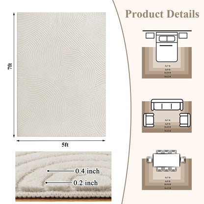 U'Artlines 5x7ft Washable Area Rug for Living Room, Minimalist Modern High-Low Pile Rug for Bedroom, Non Slip Soft Cozy Fluffy Large Carpet for Dining Area, Kids Nursery Room