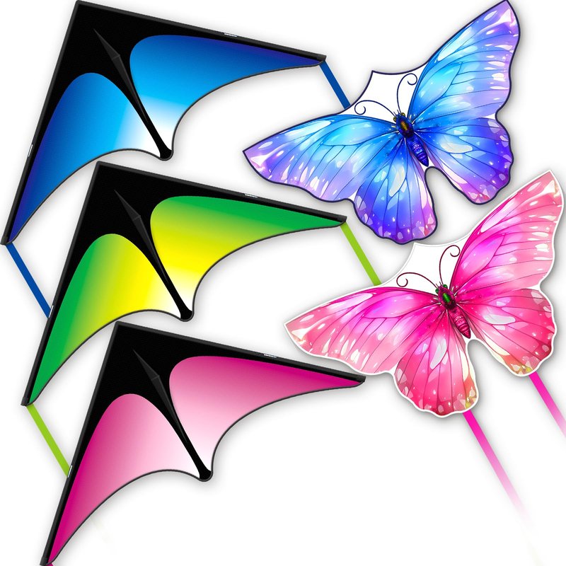 SGftre 3 Piece Set Butterfly Delta Octopus Kites for Kids and Adults，Easy to Fly for Outdoor Adults Children Line Kite for Kids Toy (3 Gradient Grassland+2 Butterfly, 5)