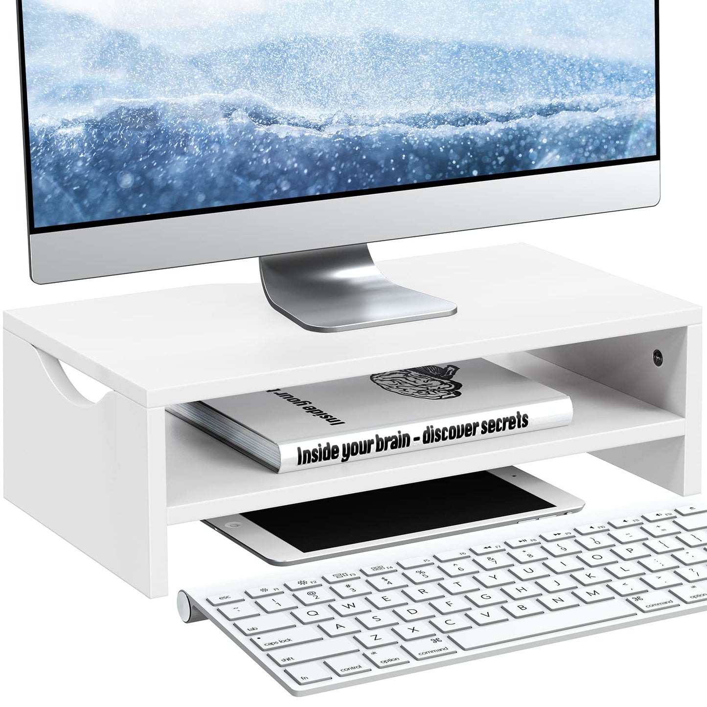 LIFTGO Monitor Stand Riser, 2-Tier Wood Computer Monitor Riser with Storage, Computer Screen Desk Shelf for Monitor, Laptop, PC, iMac, TV & Printer (White)