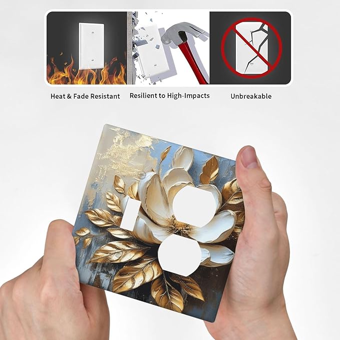 Decorative Art Light Switch Covers Gilded Bloom 2 Gang Single Toggle Duplex Combination Electrical Faceplate Switchplate Wall Plate for Home Decor