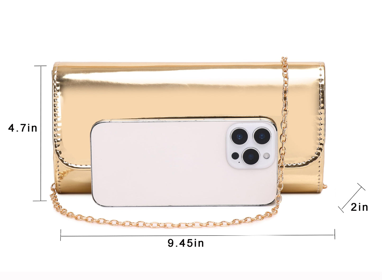 MUDUO Patent Leather Envelope Clutch Purse Shiny Candy Foldover Clutch Evening Bag for Women (Gold18)