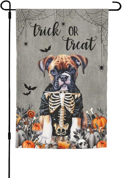 Halloween Boxer Dog Bat Pumpkin Garden Flag Welcome Party Outdoor Outside Decorations Picks Home House Garden Yard Decor 12x18 Inch