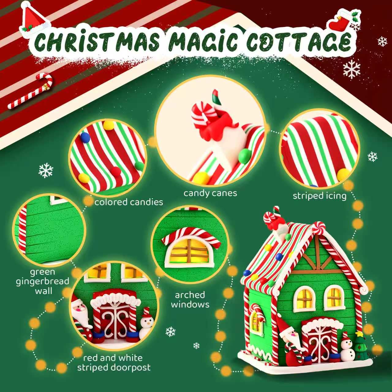 BeeChip Gingerbread House Ornament & Night Light, 6.3", Green